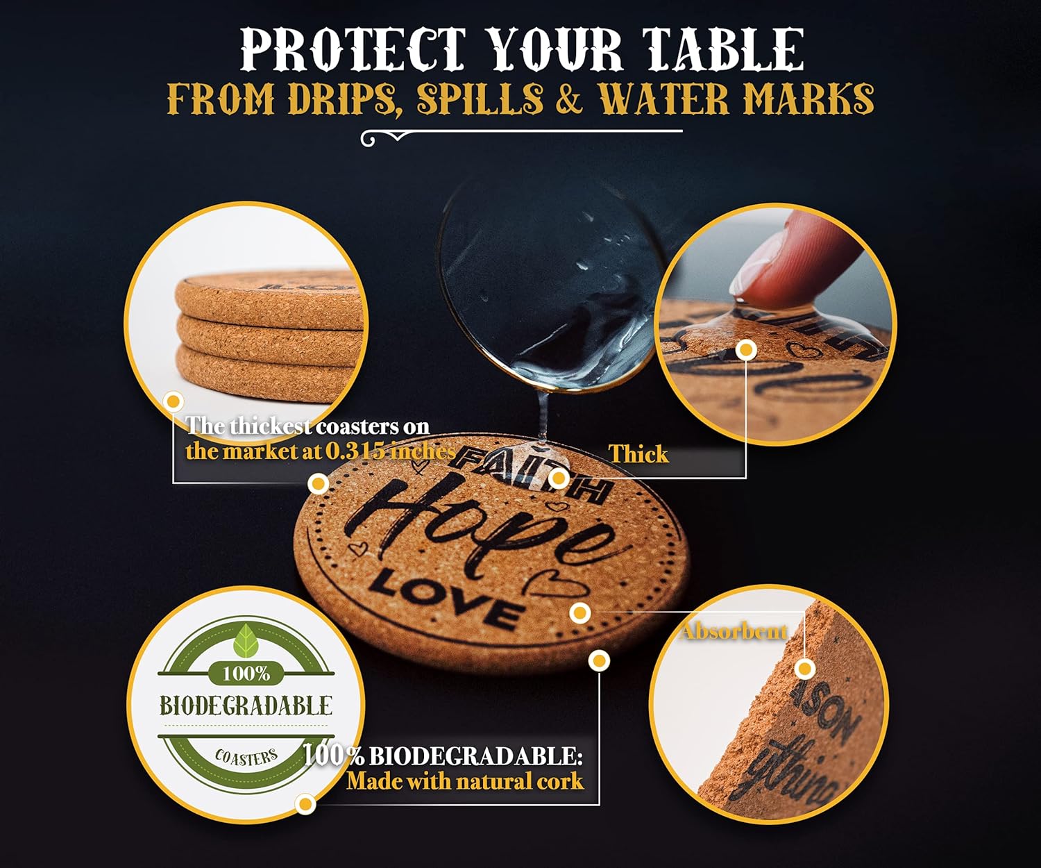 Cork Coasters for Drinks Absorbent with Holder, Cup Coasters, Large Round Outdoor Cup Coasters, Wooden Table Protection, Coffee, Cups and Mugs Cool Drink Coaster -Set of 8 Cork Coasters for Drinks Absorbent with Holder, Cup Coasters, Large Round Outdoor Cup Coasters, Wooden Table Protection, Coffee, Cups and Mugs Cool Drink Coaster -Set of 8